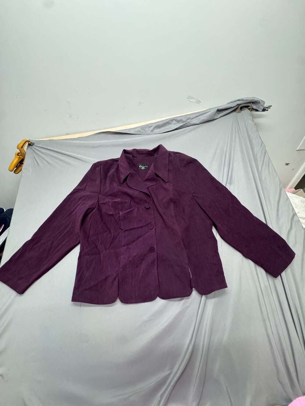 Cimmaron Plus Blazer Purple Button Front Scalloped Hem